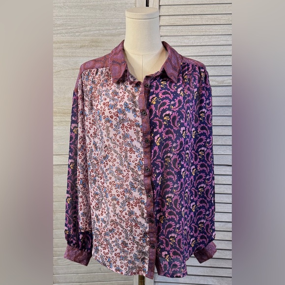 Free People Multicolor Patchwork Blouse. Sheer. Excellent Condition. Medium - Picture 1 of 13